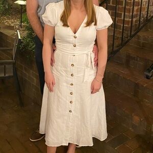 Lulus White Linen Button-Down Dress